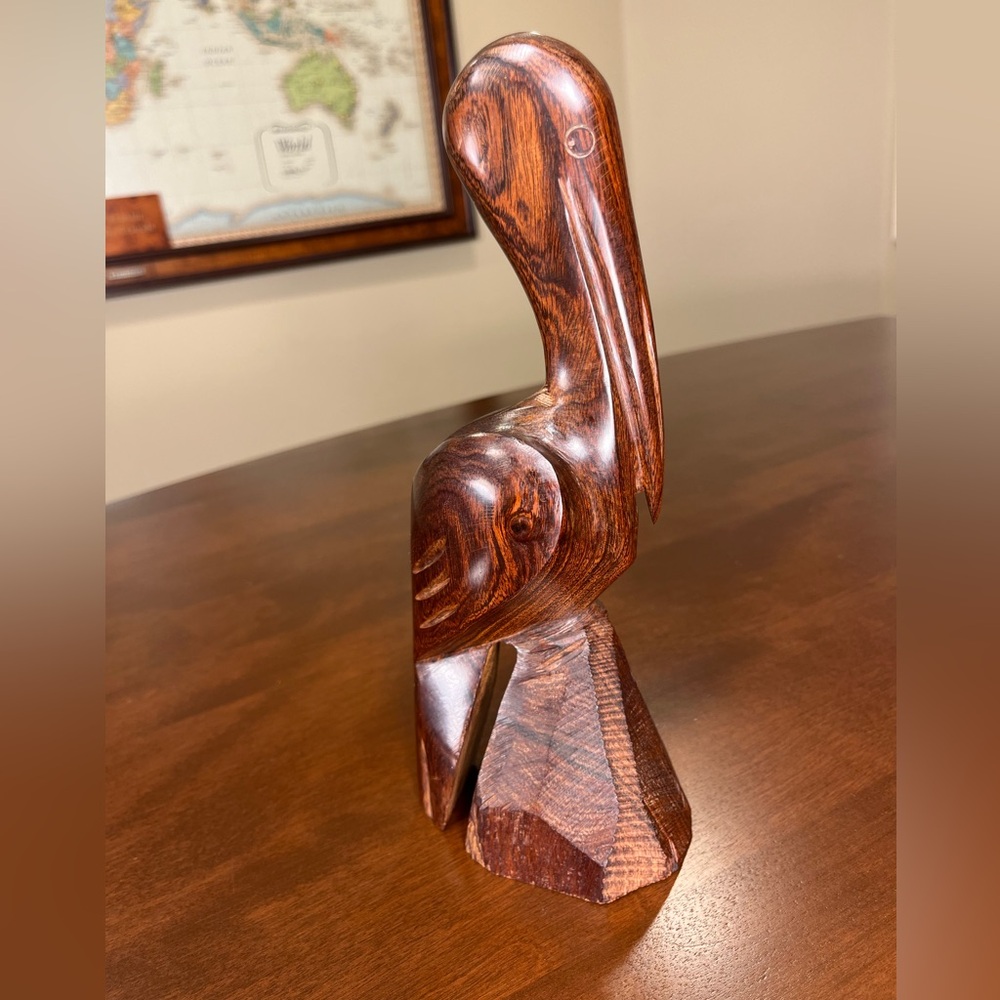 Handcrafted Ironwood Pelican Bird Sculpture